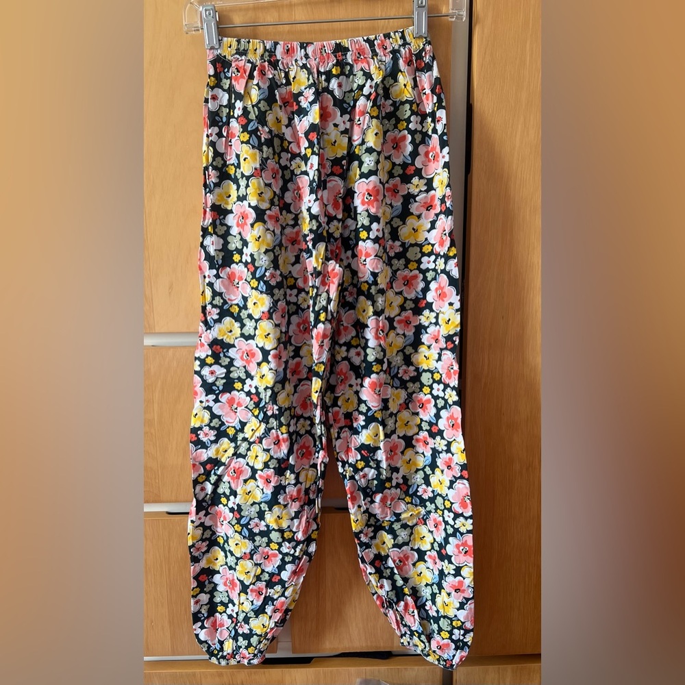 Floral Print Pants with Pink and Yellow Flowers